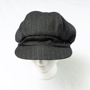 Women's Upcycled Pinstripe Wool Newsboy Cap with African Print Lining
